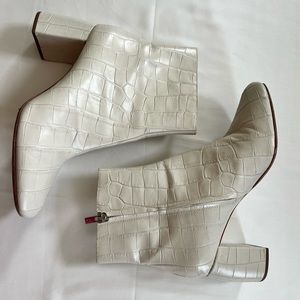Loeffler Randall White Croc Leather Heeled Ankle Booties